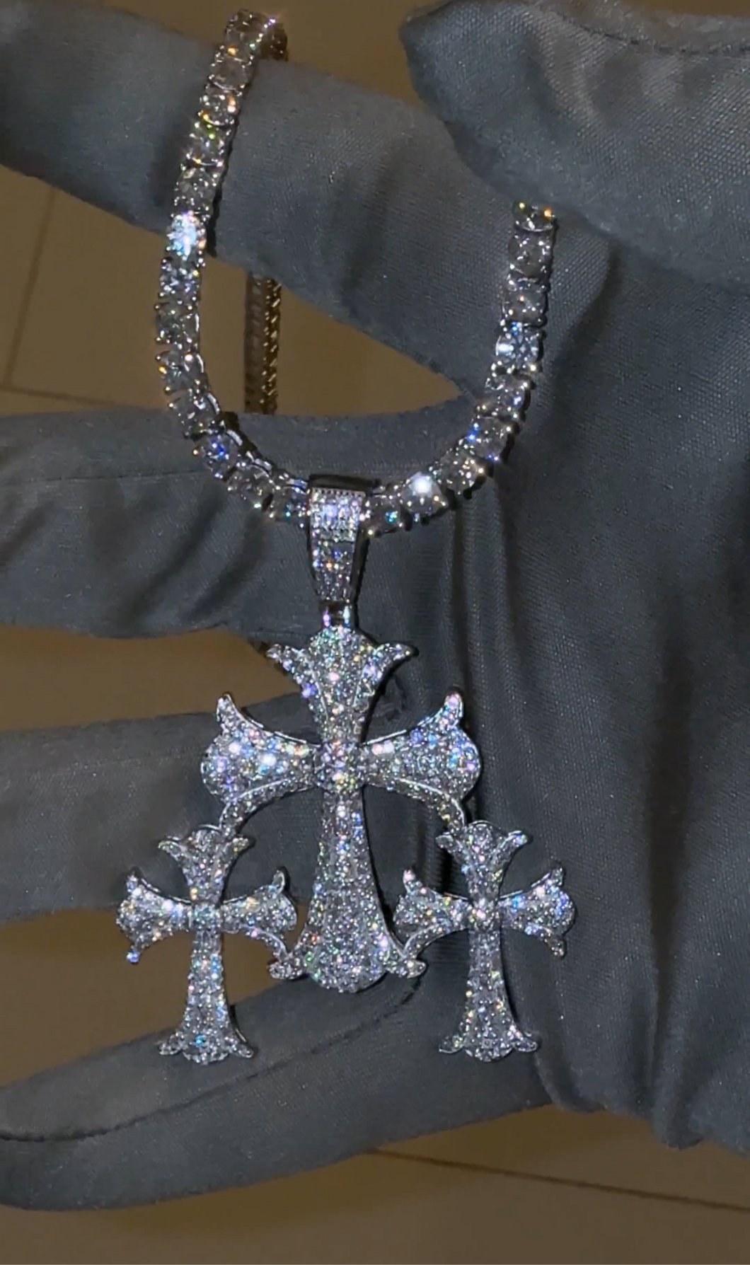 Moissanite 3 Cross Pendant