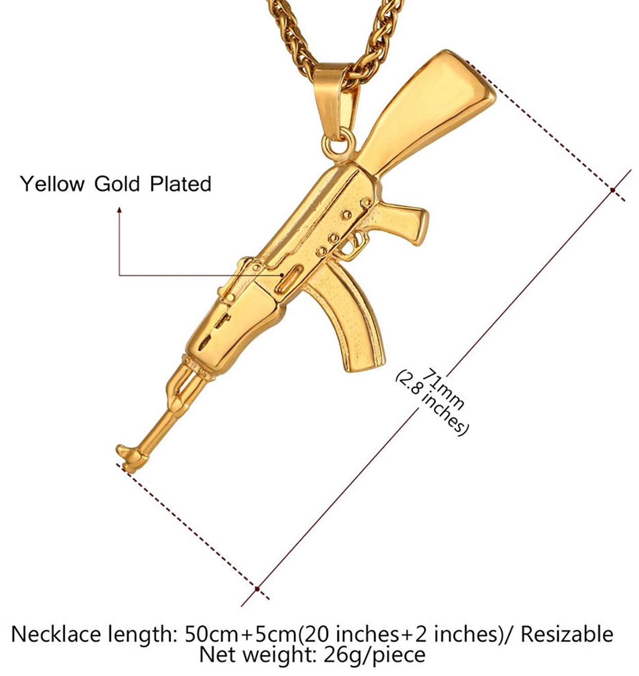 Statement Alloy AK-47 Gun Pendant Necklaces Women Men Punk Hip-Hop Pistol  Crystal Rhinestone Long Chain Necklace Popular Jewelry